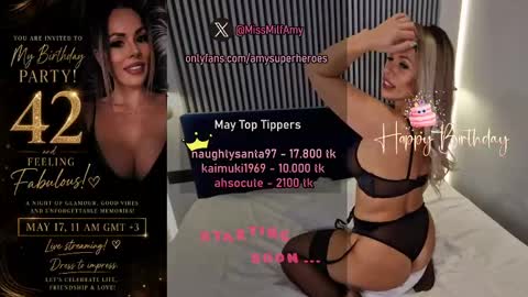 Snapshot of amysuperheroes chatting on 05.17.26 Next stream Dec 3 online show from 05.17.26